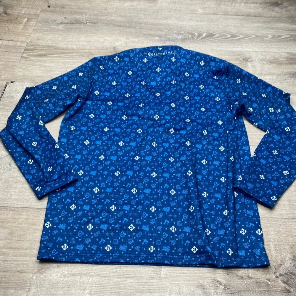 Forged Fabrics 1/4 Zip Pullover Mens M Blue Medical Healthcare Print Scrub Top